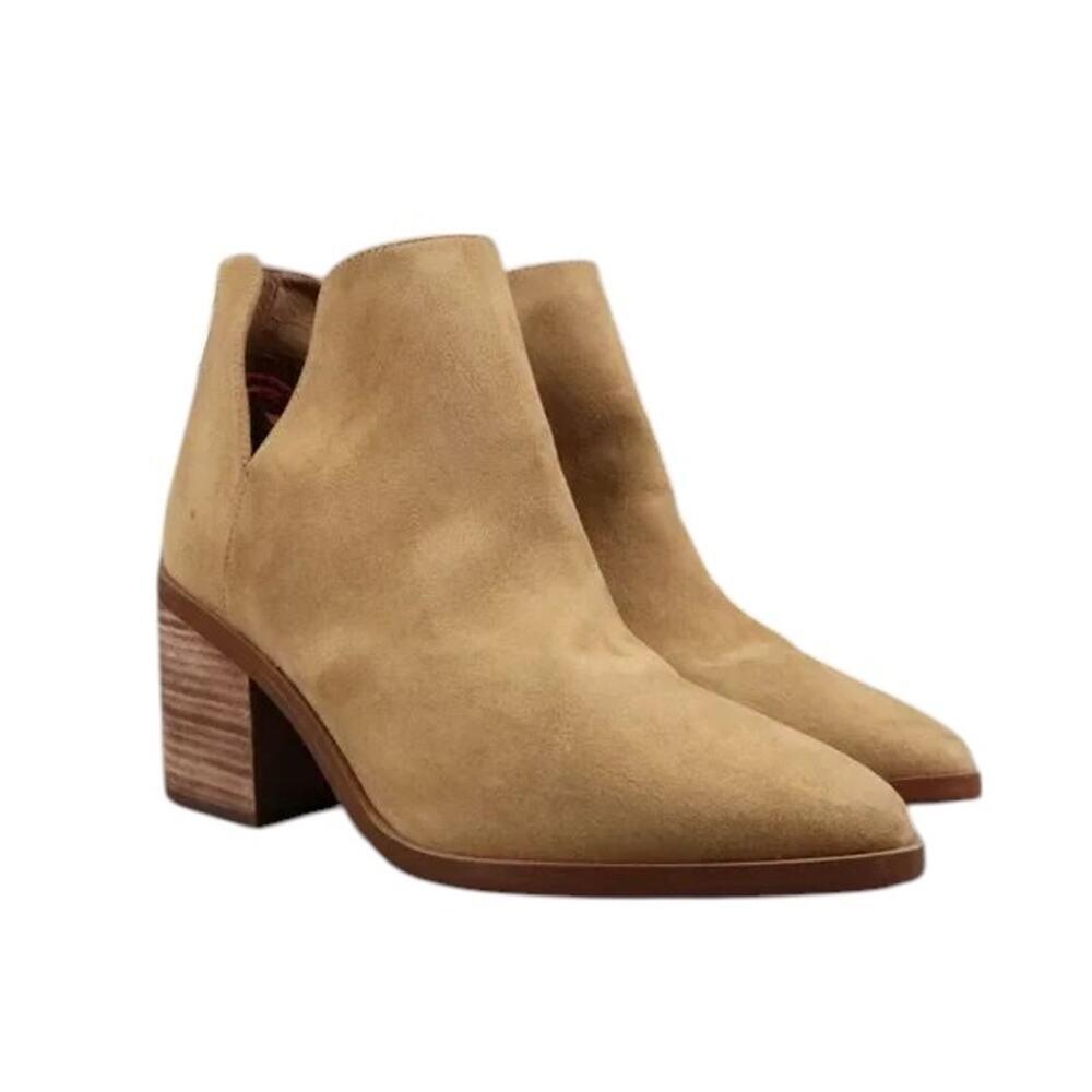BP Shoes Womens 8 Bootie Fashion Block Heel Cut Out Zip Almond Toe Brown Brynne